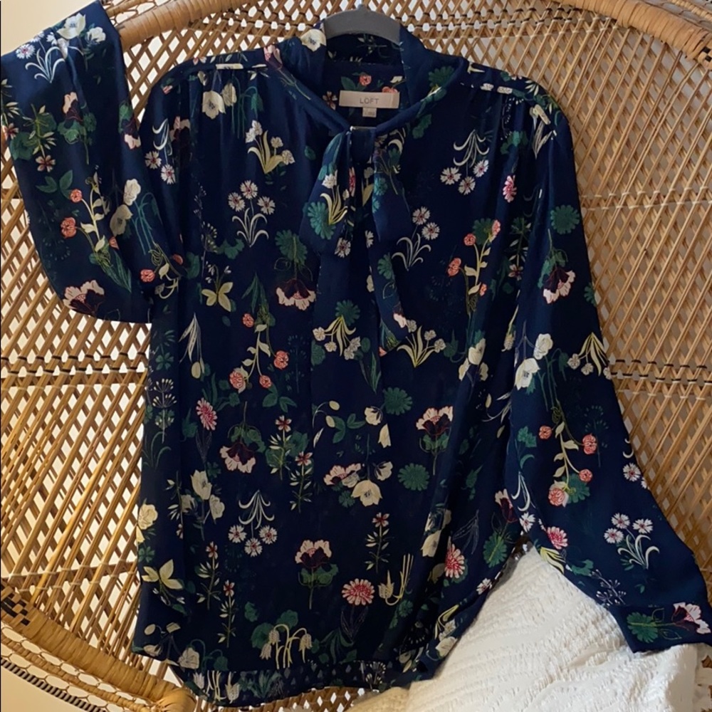 LOFT Tie Neck Floral Blouse